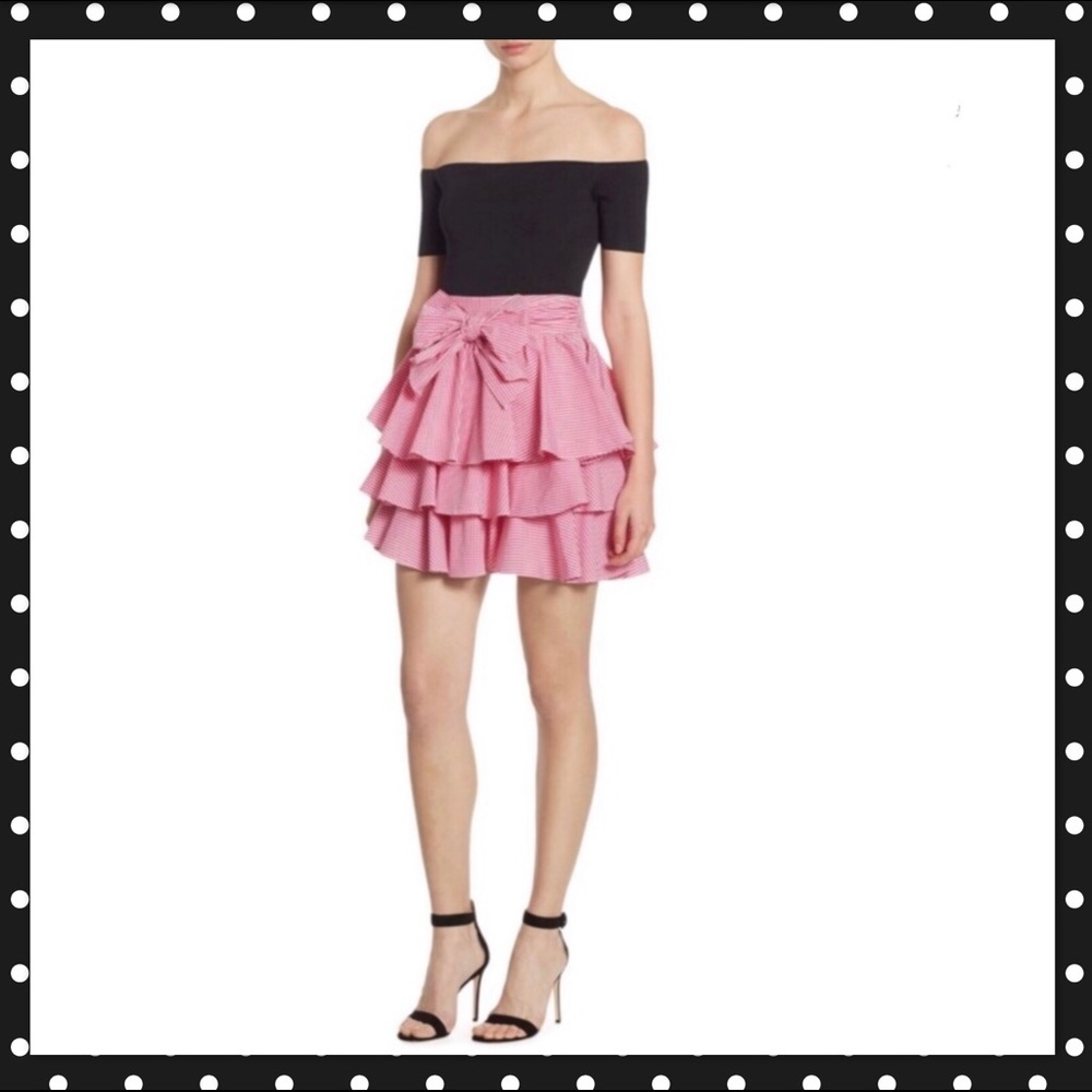 Scripted Gingham Tiered Ruffled Mini Skirt Sz Med
